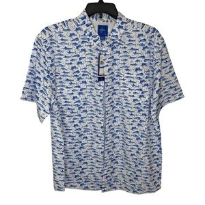 Guy Harvey Mens XL Short‎ Sleeve Button Up Shirt White Blue Fish Performance UPF